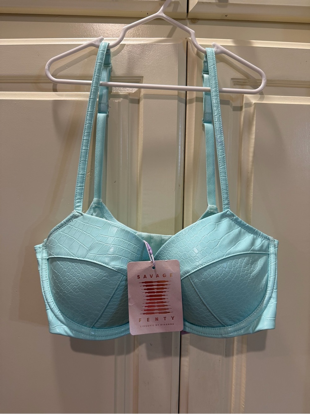 Savage X Fenty Light Blue Croc-Texture Balconette Bra